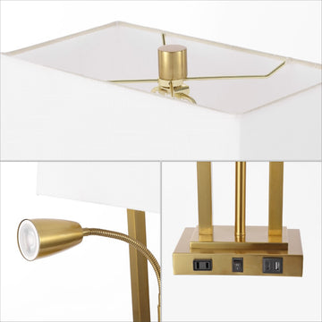 Blaire 23.75" 2-Light Modern Farmhouse Metal LED Table Lamp with USB Charging port - JONATHAN Y